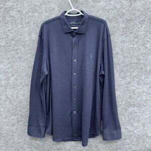 Polo Ralph Lauren Men's Long Sleeve Knit Dress Shirt XXL, 100% Cotton, Blue